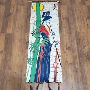 Vintage Asian Hand Painted Fabric Wall Hanging